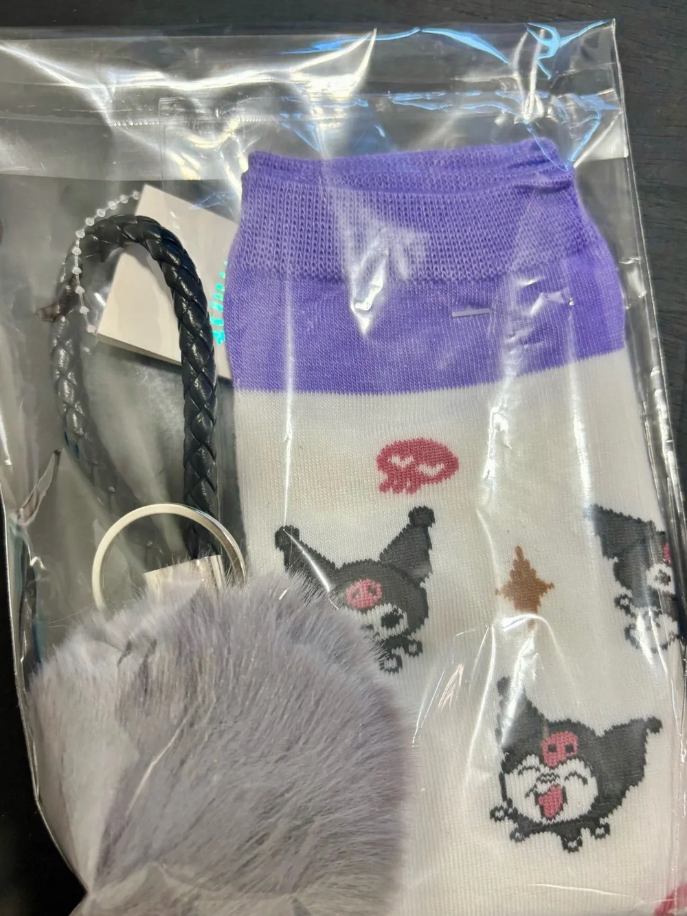 3 sets/bundle- Sanrio no show Socks with Pom bag keychain/Charm
